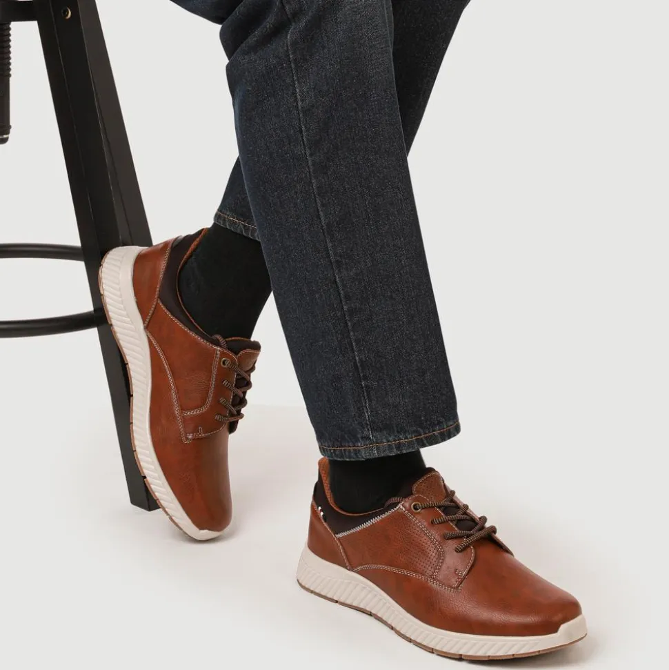 Wide Fit Casual Laced Slip-On Shoes - Tan