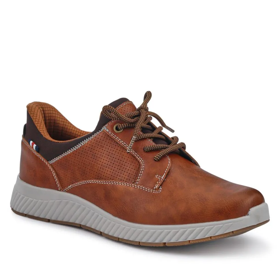 Wide Fit Casual Laced Slip-On Shoes - Tan