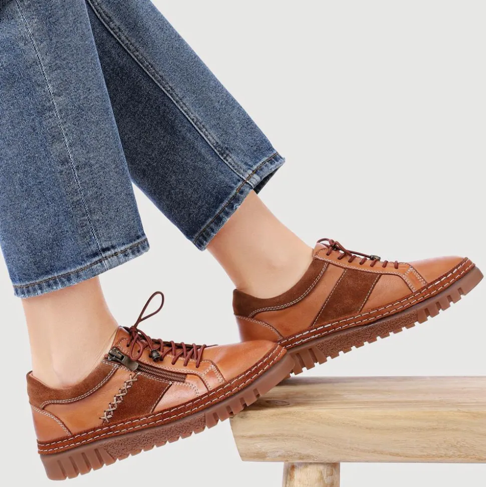 Wide Fit Casual Leather Lace-Up Shoes - Tan