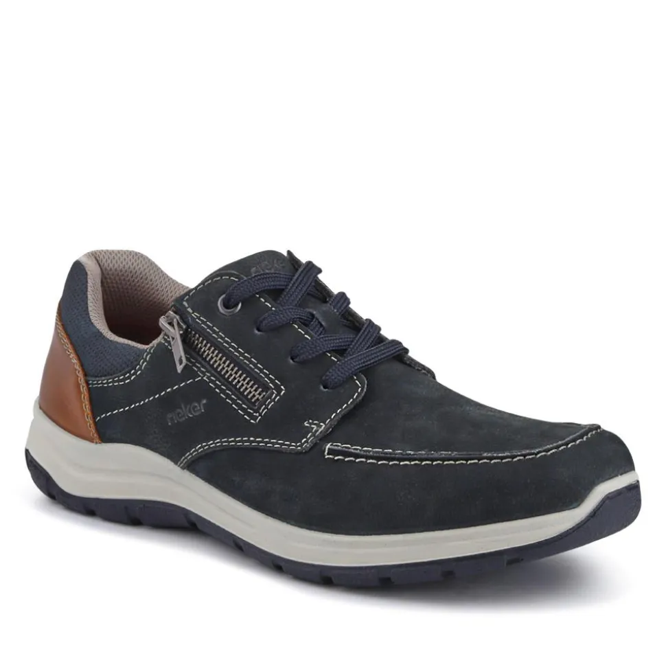 Wide-Fit Casual Leather Shoes - Navy
