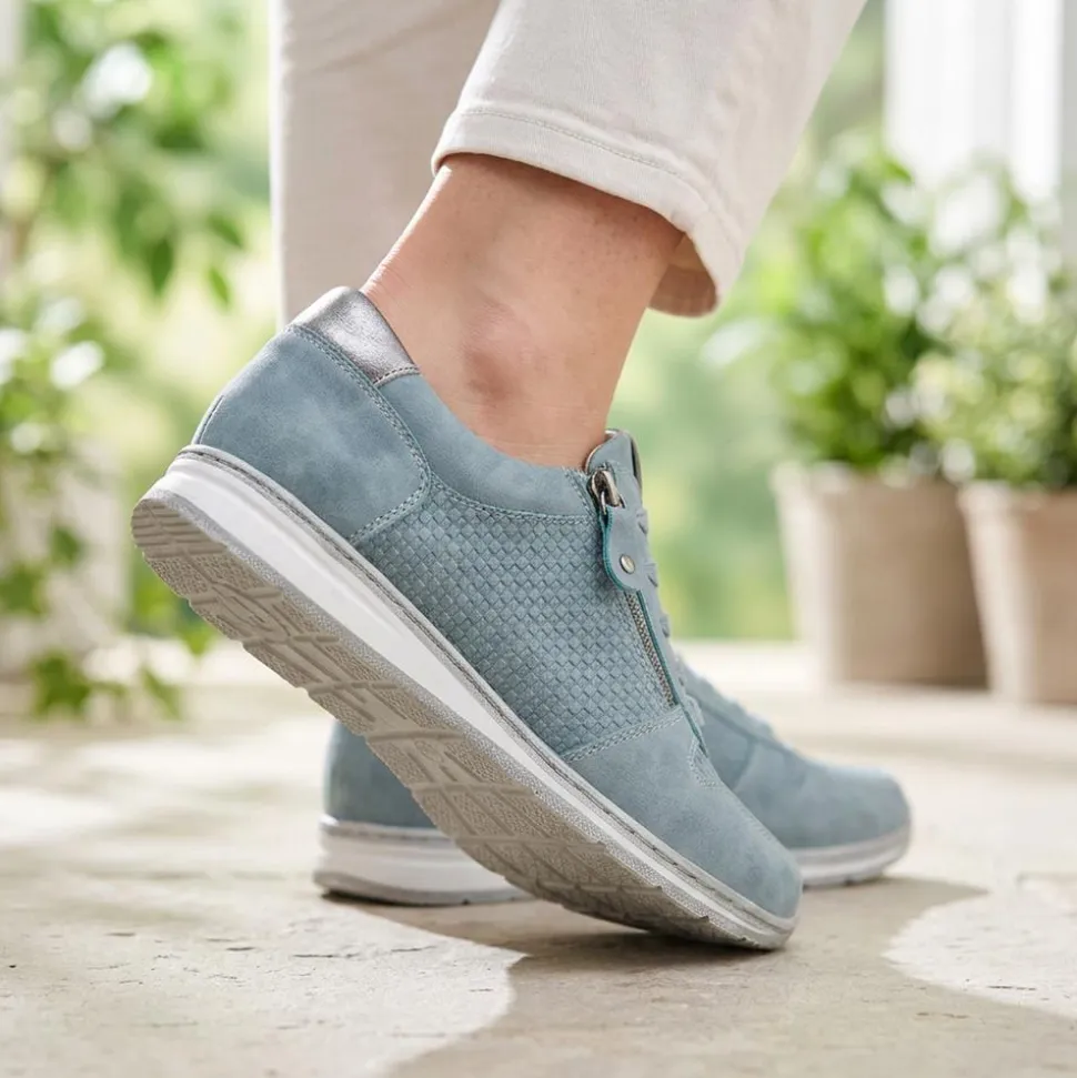Wide Fit Casual Zip & Lace Trainers - Denim