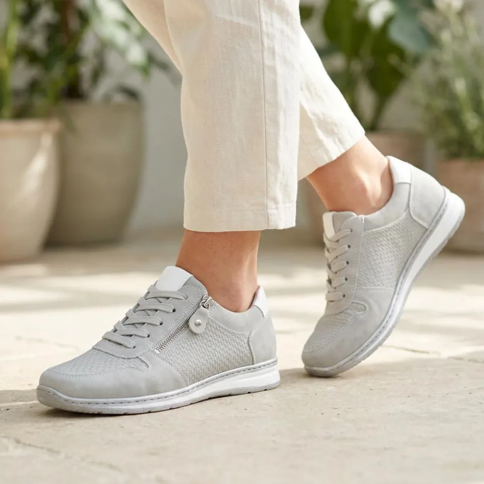 Wide Fit Casual Zip & Lace Trainers - Grey