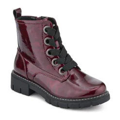 Wide-Fit Chunky Ankle Boots - Burgundy Patent