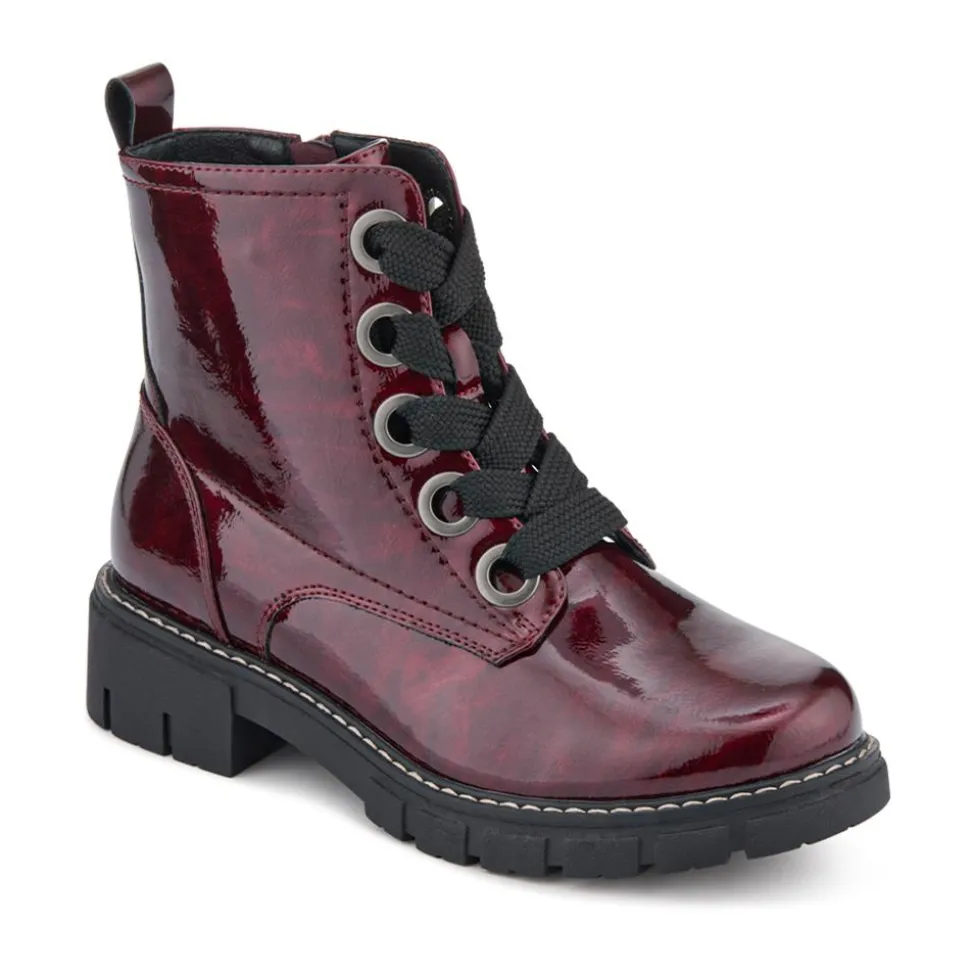 Wide-Fit Chunky Ankle Boots - Burgundy Patent