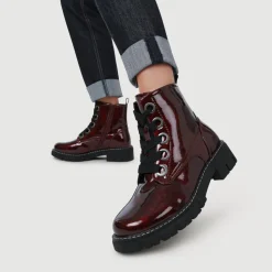 Wide-Fit Chunky Ankle Boots - Burgundy Patent