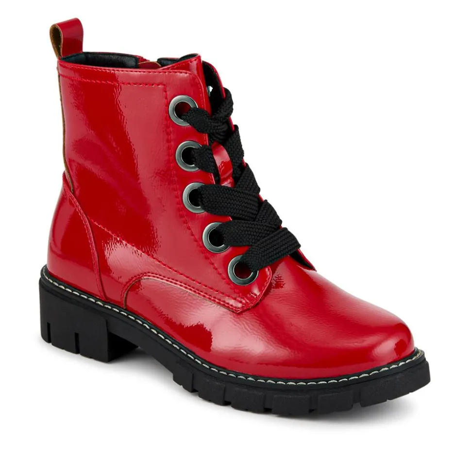 Wide-Fit Chunky Ankle Boots - Red Patent