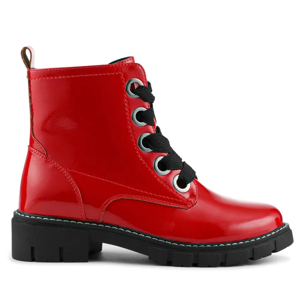 Wide-Fit Chunky Ankle Boots - Red Patent