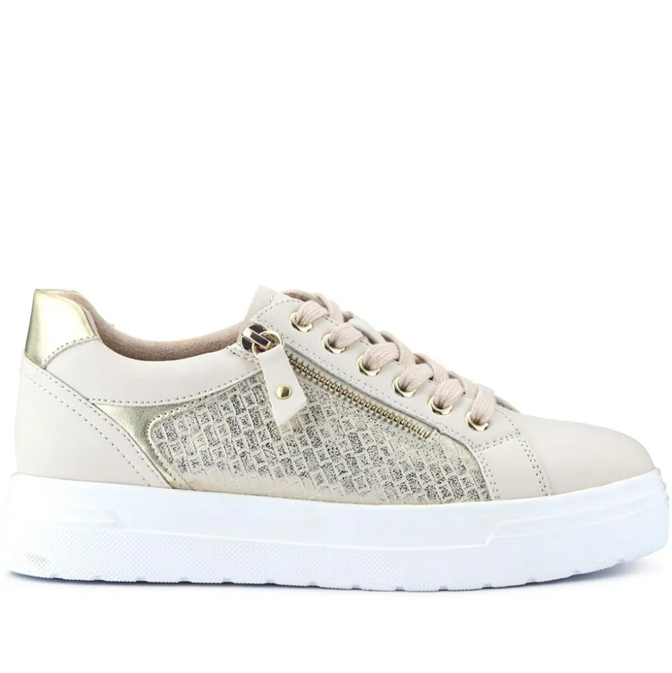 Wide Fit Chunky Lace-Up Trainers - Beige