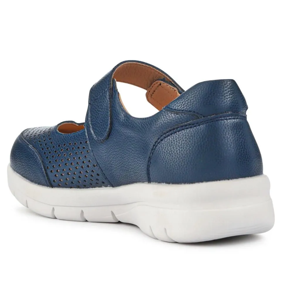 Wide Fit Chunky Leather Mary Janes - Navy