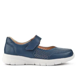 Wide Fit Chunky Leather Mary Janes - Navy