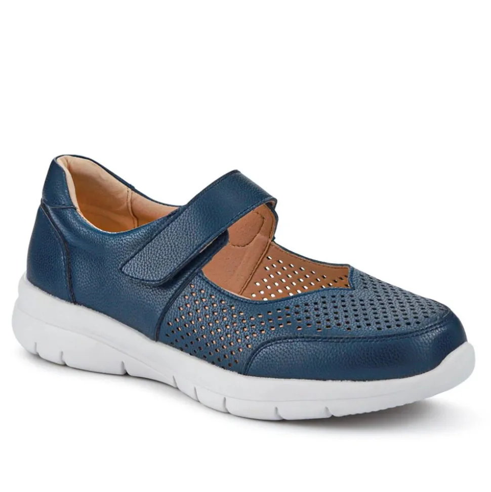 Wide Fit Chunky Leather Mary Janes - Navy