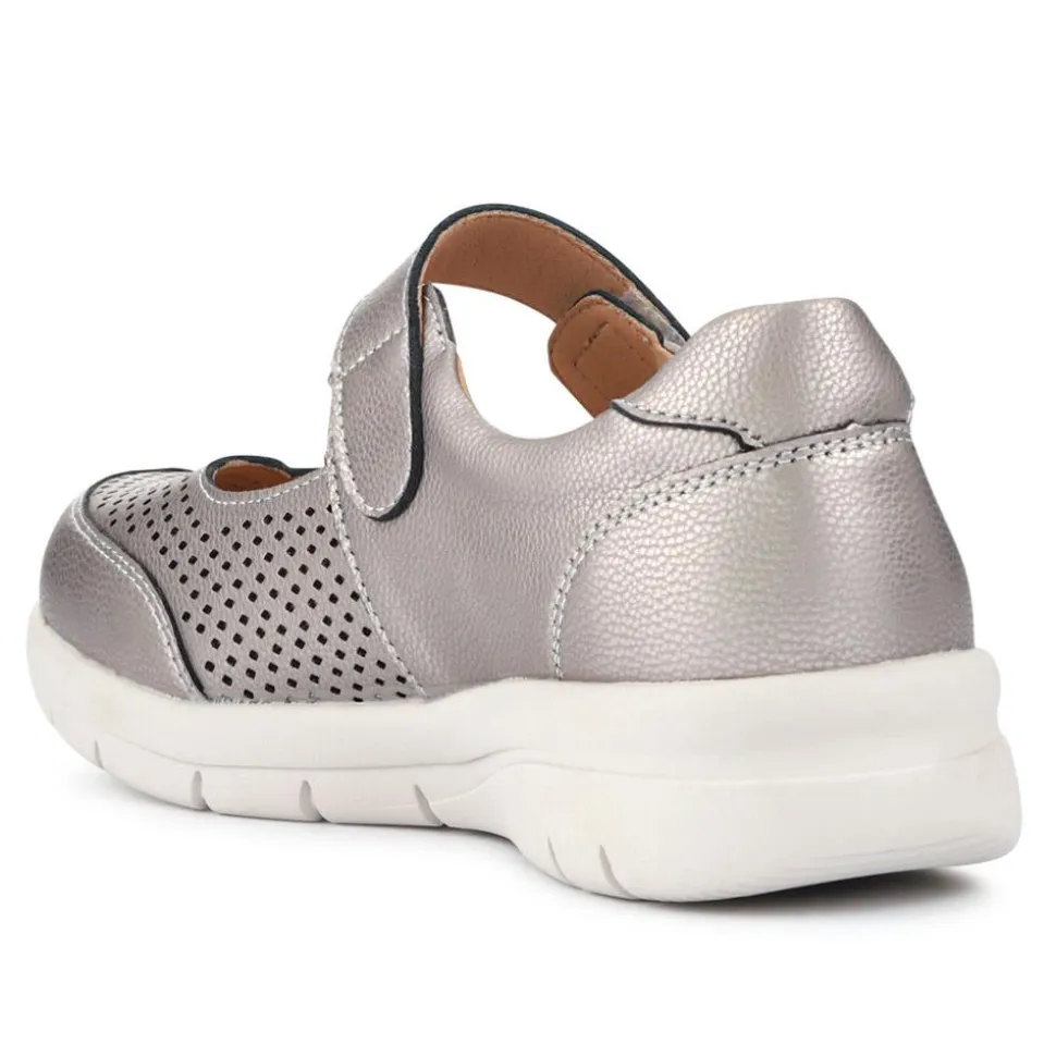 Wide Fit Chunky Leather Mary Janes - Pewter