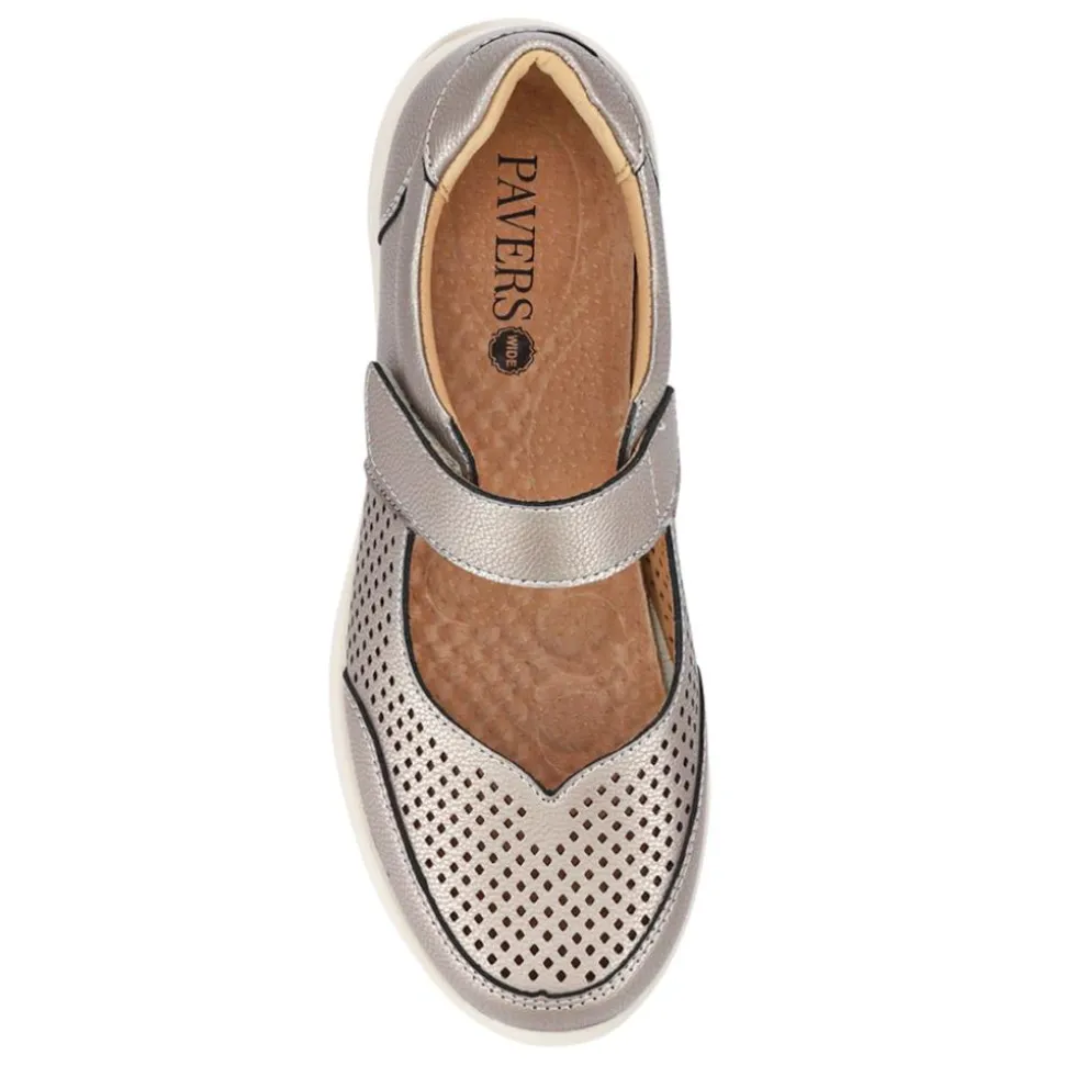 Wide Fit Chunky Leather Mary Janes - Pewter