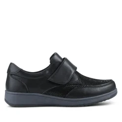 Wide Fit Coated Leather Adjustable Monk Shoes - Black