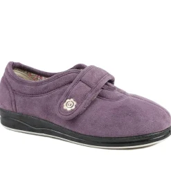 Wide Fit Cosy Adjustable Fasten Slippers - Lilac