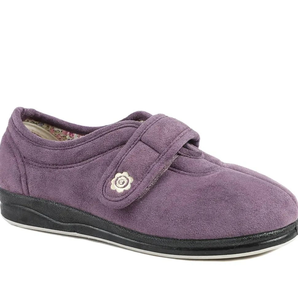 Wide Fit Cosy Adjustable Fasten Slippers - Lilac
