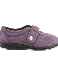 Wide Fit Cosy Adjustable Fasten Slippers - Lilac