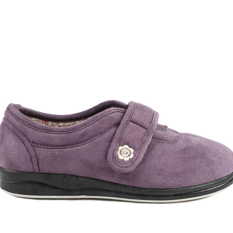 Wide Fit Cosy Adjustable Fasten Slippers - Lilac
