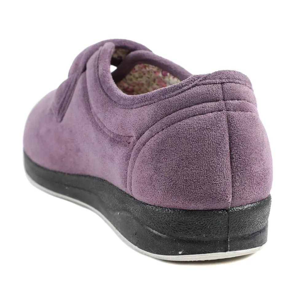 Wide Fit Cosy Adjustable Fasten Slippers - Lilac