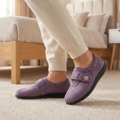 Wide Fit Cosy Adjustable Fasten Slippers - Lilac