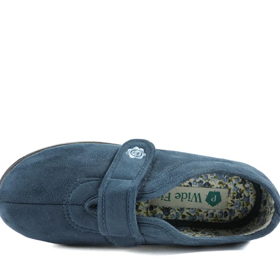 Wide Fit Cosy Adjustable Fasten Slippers - Navy