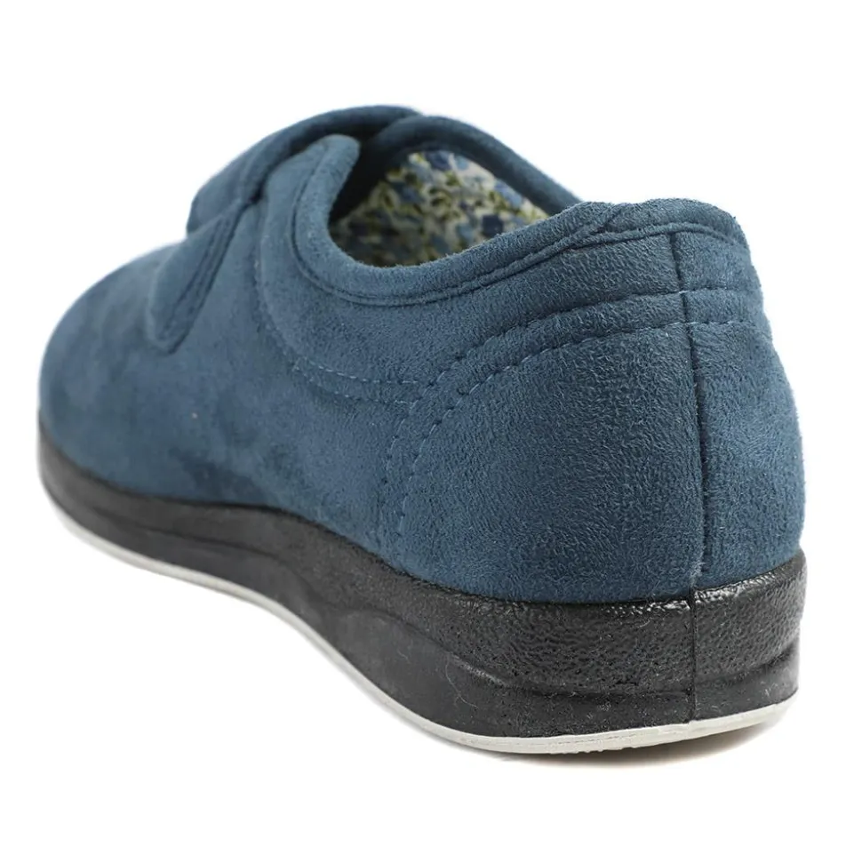 Wide Fit Cosy Adjustable Fasten Slippers - Navy