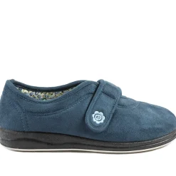 Wide Fit Cosy Adjustable Fasten Slippers - Navy