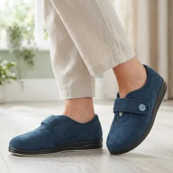 Wide Fit Cosy Adjustable Fasten Slippers - Navy