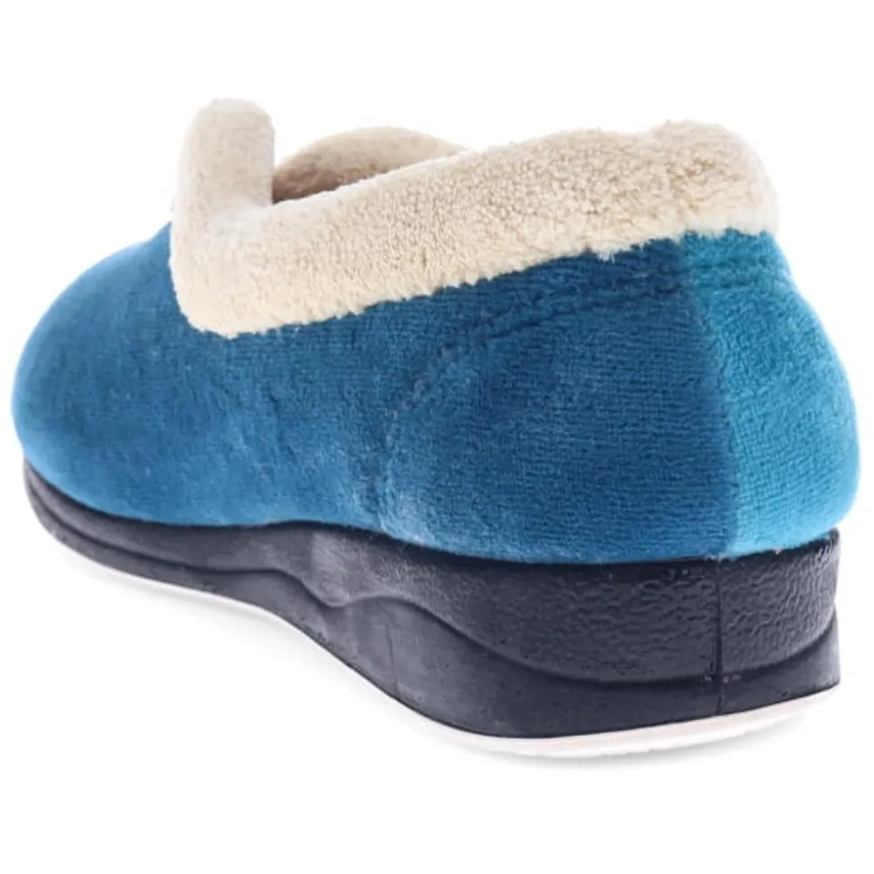 Wide Fit Cosy Antibacterial Full Slippers - Blue Teal
