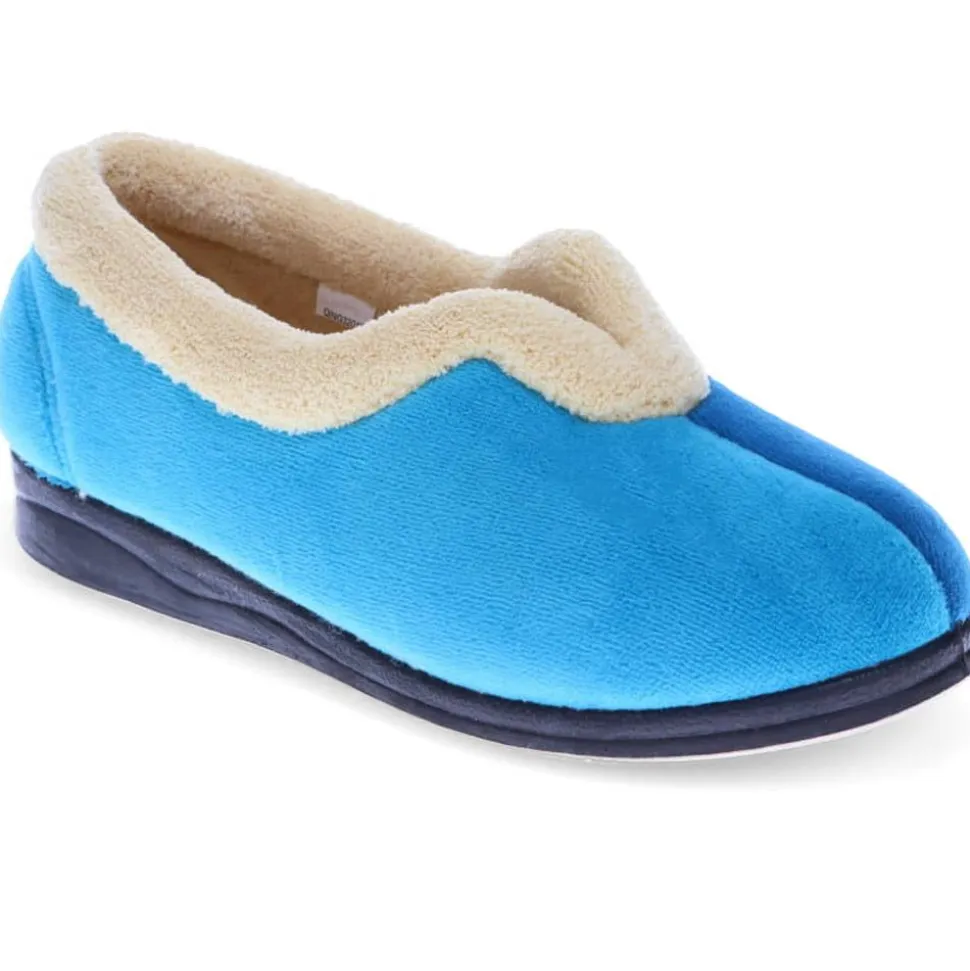 Wide Fit Cosy Antibacterial Full Slippers - Blue Teal