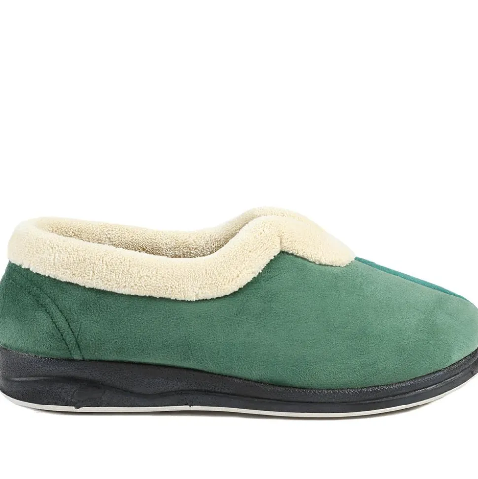 Wide Fit Cosy Antibacterial Full Slippers - Green