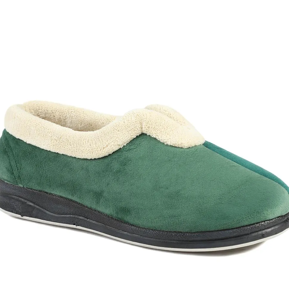 Wide Fit Cosy Antibacterial Full Slippers - Green