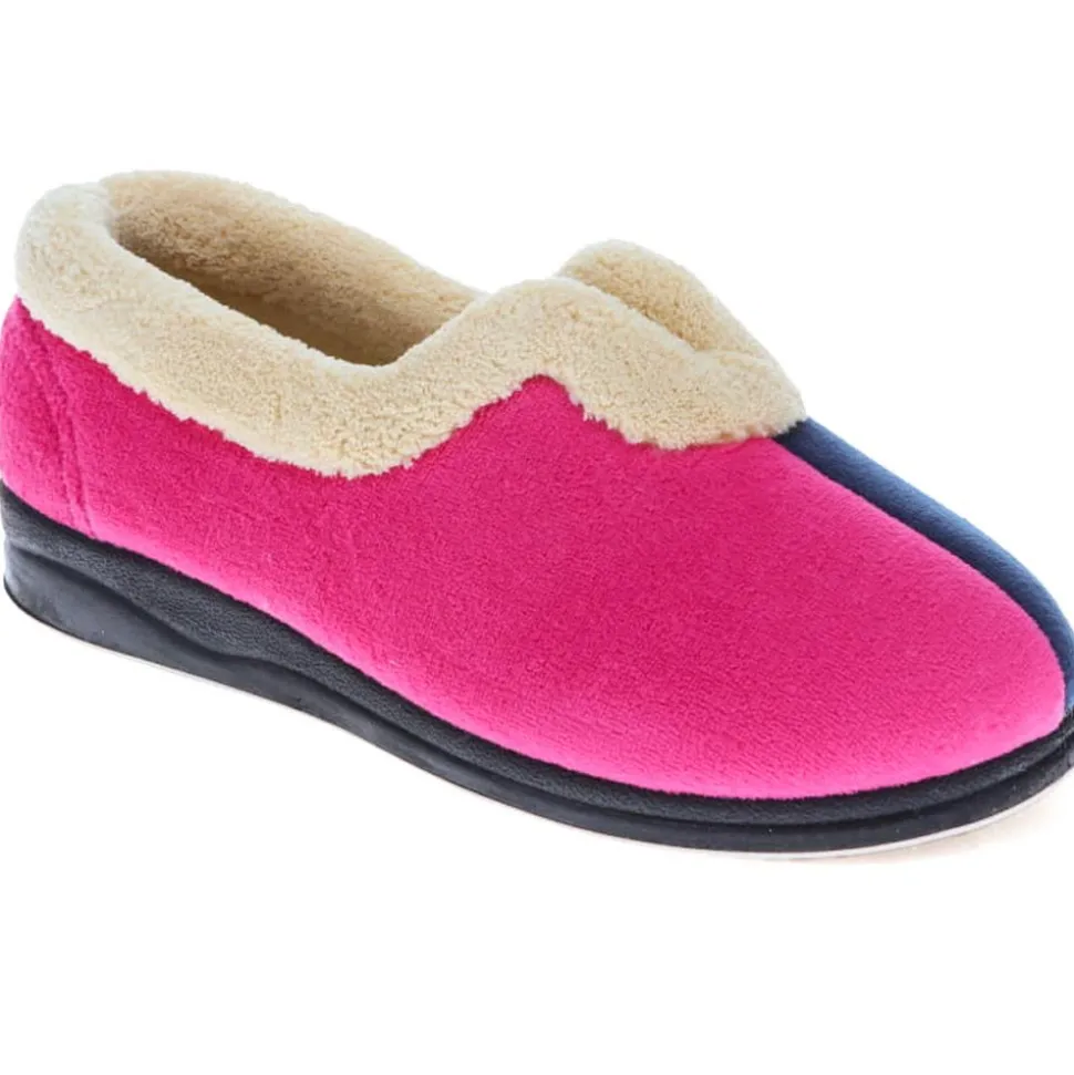 Wide Fit Cosy Antibacterial Full Slippers - Navy Raspberry