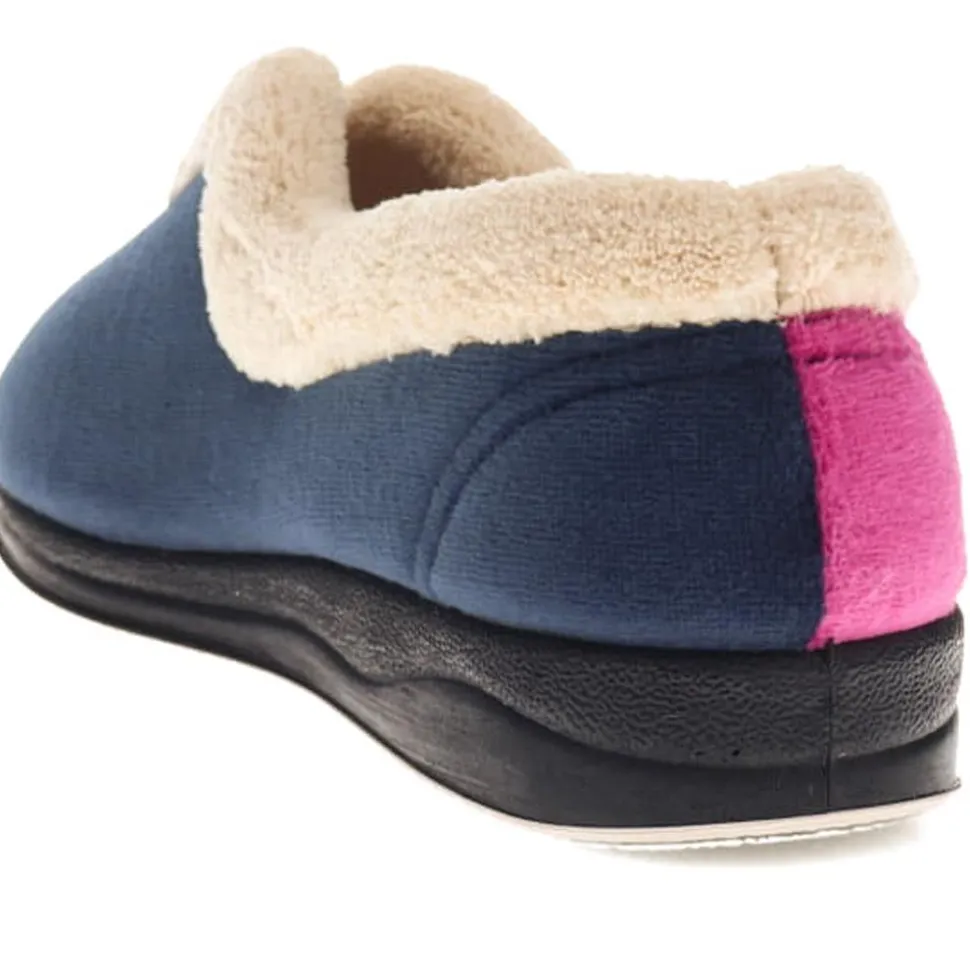 Wide Fit Cosy Antibacterial Full Slippers - Navy Raspberry