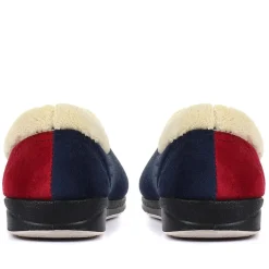 Wide Fit Cosy Antibacterial Full Slippers - Navy-Red