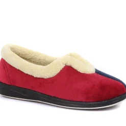 Wide Fit Cosy Antibacterial Full Slippers - Navy-Red