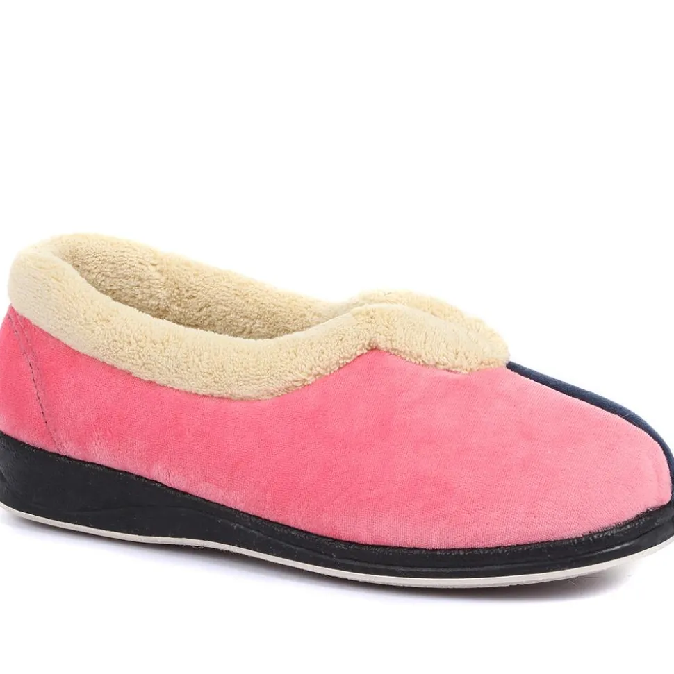 Wide Fit Cosy Antibacterial Full Slippers - Pink Multi