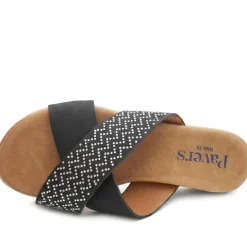 Wide Fit Cross Strap Mule Sandals - Black