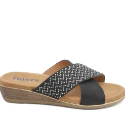 Wide Fit Cross Strap Mule Sandals - Black