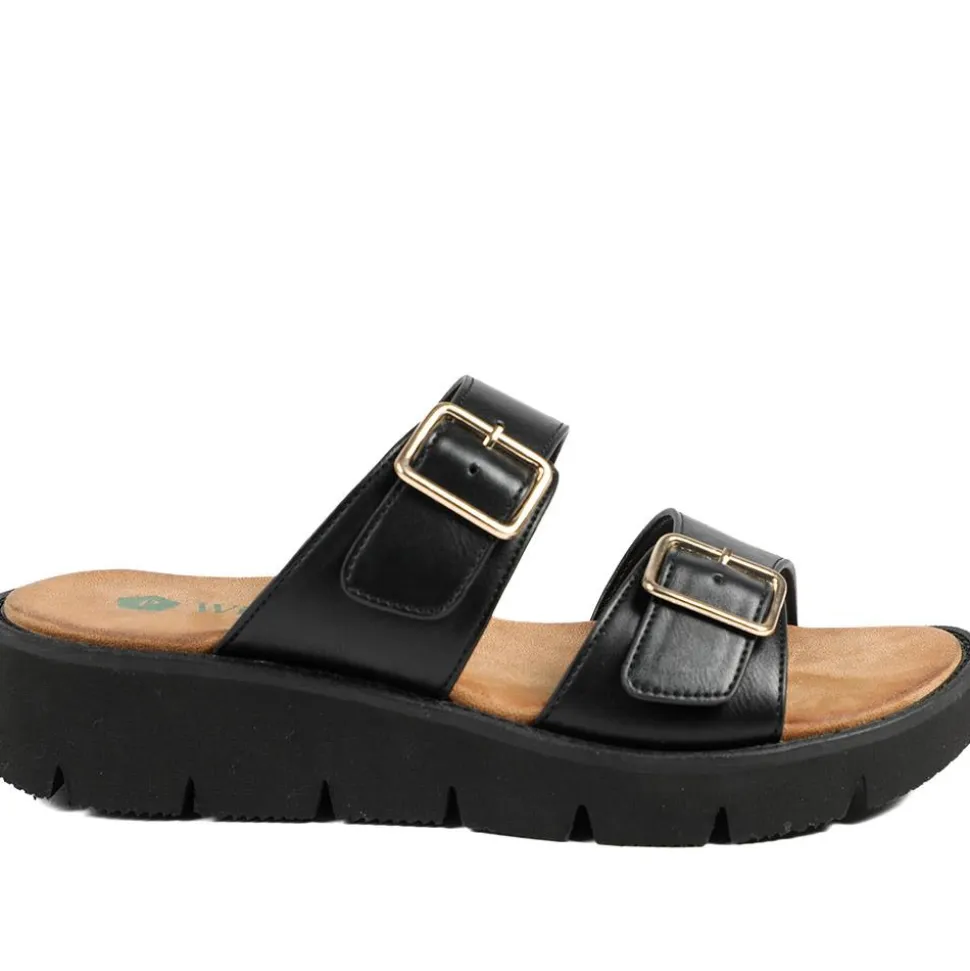 Wide Fit Cushioned Buckled Sandals - Black