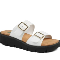 Wide Fit Cushioned Buckled Sandals - White