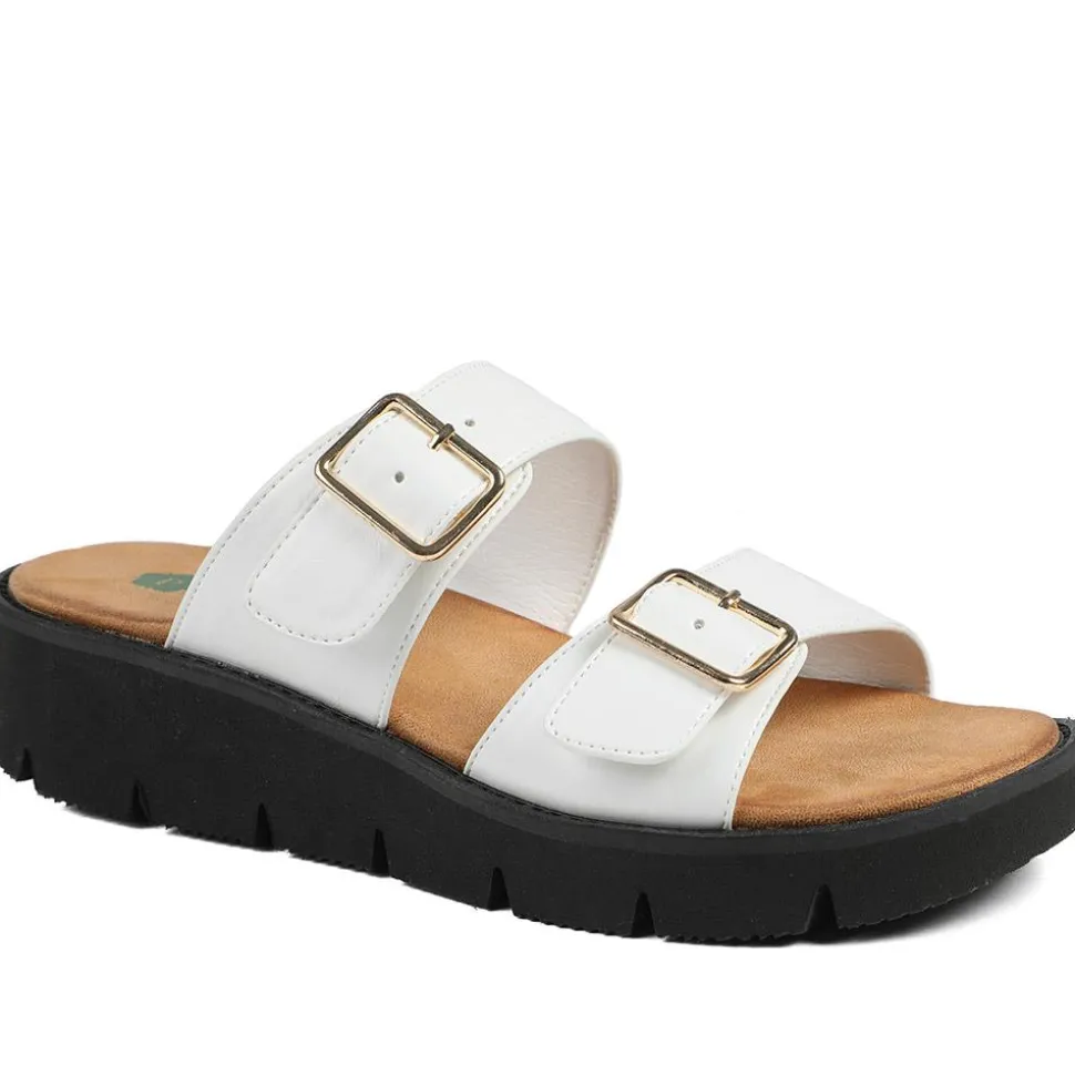 Wide Fit Cushioned Buckled Sandals - White