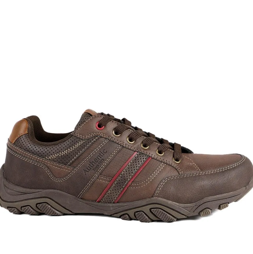 Wide Fit Cushioned Rugged Lace Up Shoes - Brown