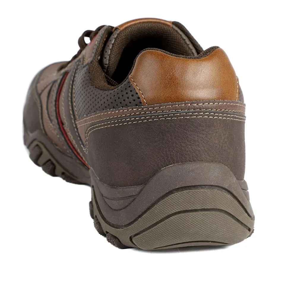 Wide Fit Cushioned Rugged Lace Up Shoes - Brown