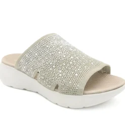 Wide Fit Diamante Cushioning Mule Sandals - Natural