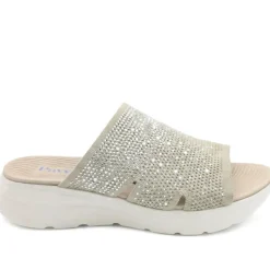 Wide Fit Diamante Cushioning Mule Sandals - Natural