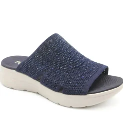 Wide Fit Diamante Cushioning Mule Sandals - Navy