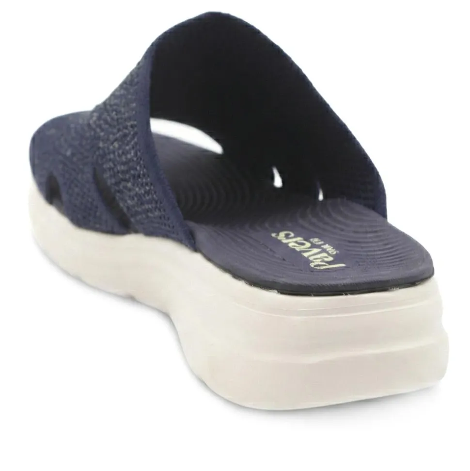 Wide Fit Diamante Cushioning Mule Sandals - Navy