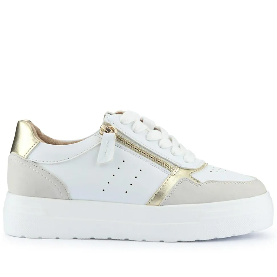 Wide-Fit Dual-Fasten Platform Trainers - White Multi