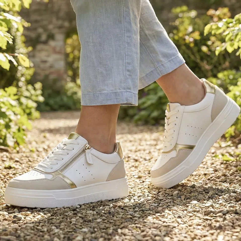 Wide-Fit Dual-Fasten Platform Trainers - White Multi
